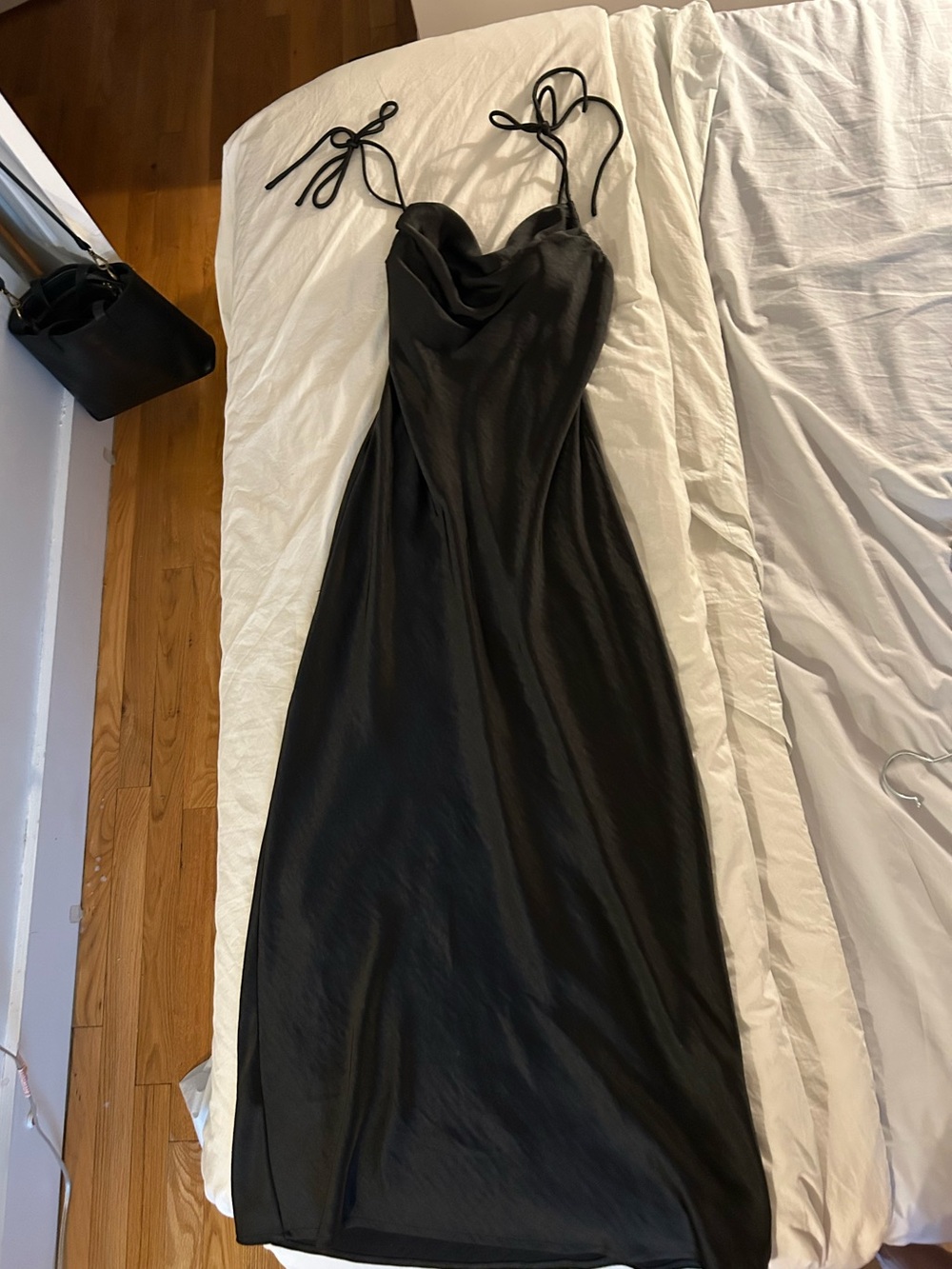 Petal and pup black bias cut cowl neck midi slip dress